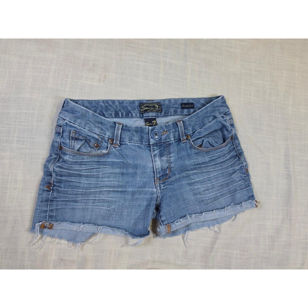 Seven7 Women Blue Denim Cut Off Jorts Light Wash Size 29 Stretch Raw Hem Vintage